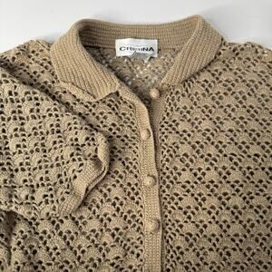 Vintage Cristina 90s Short Sleeve Collared Crochet Button Up Sweater Large